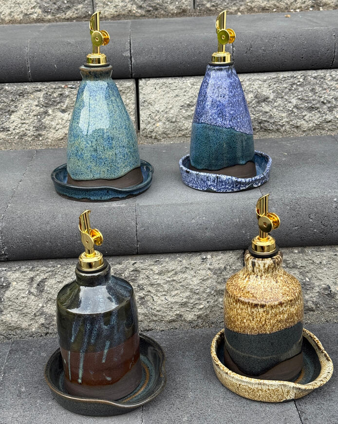 Olive Oil Cruets with Matching Spoon Rests