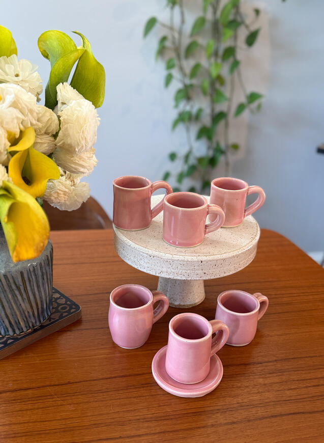 Pink Espresso mugs &amp; Cake Stand